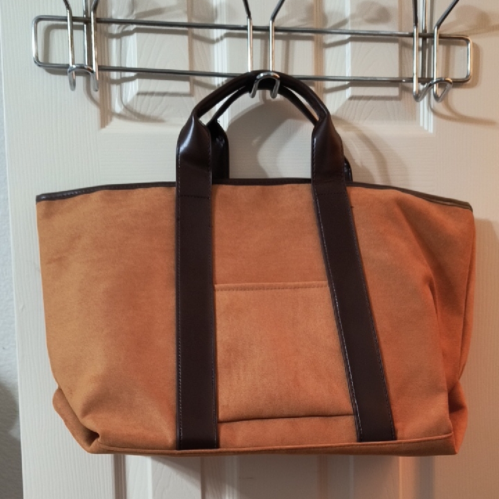 Brown Leather-Trimmed Tote Bag